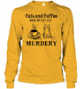 Image of Cats And Coffee Make Me Feel Less Murdery T-Shirt - Unisex Long Sleeve - Ladies V-Neck