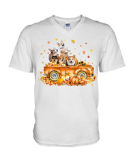 Dogs Reunion On Pumpkin Car T-Shirt - Guys V-Neck - Basketweave Tote Bag