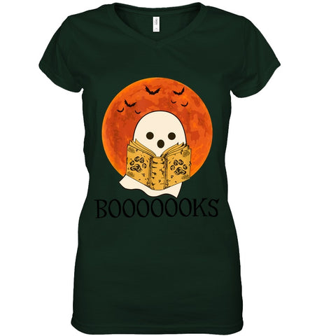 Boo Loves Booooooks T-Shirt - Sweatshirt - Ladies V-Neck