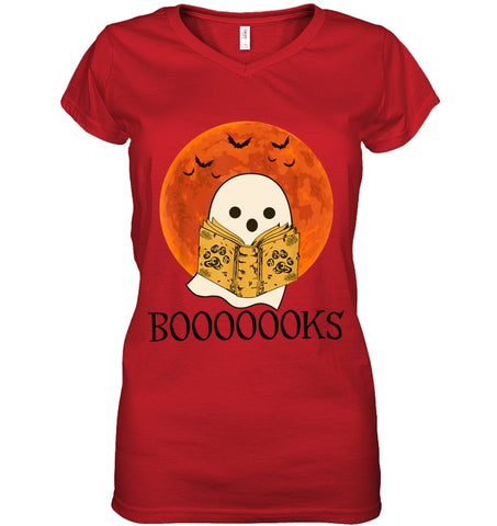 Boo Loves Booooooks T-Shirt - Sweatshirt - Ladies V-Neck