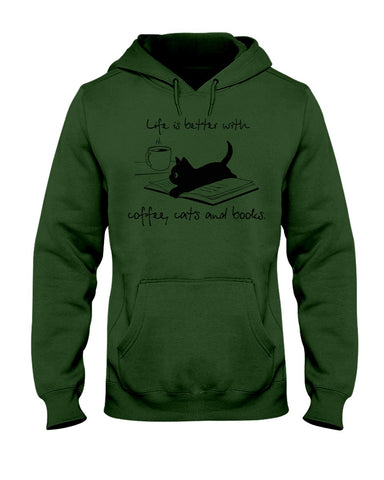 Life Is Better With Coffee, Cats And Books T-Shirt - Youth Tee - Hoodie