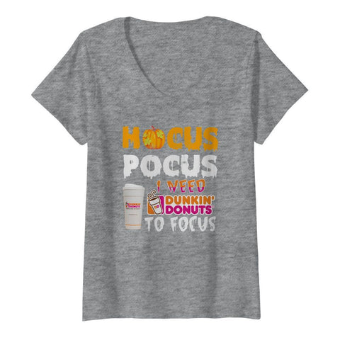 Hocus Pocus I Need Dunkin Donuts To Focus T-Shirt - Youth Tee - Ladies V-Neck