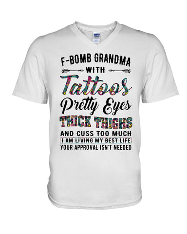 F-Bomb Grandma With Tatoos Pretty Eyes Tote Bag - Guys V-Neck - Unisex Long Sleeve