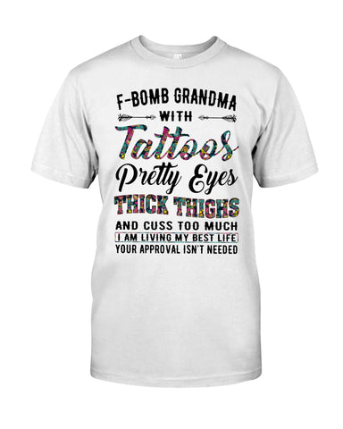 F-Bomb Grandma With Tatoos Pretty Eyes Tote Bag - Guys Tee - Basketweave Tote Bag