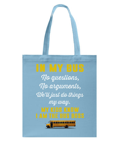 In My Bus I'm The Bus Boss Tote Bag - Guys Tee - Basketweave Tote Bag