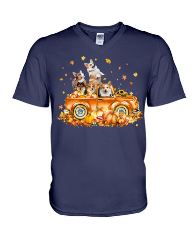 Dogs Reunion On Pumpkin Car T-Shirt - Guys V-Neck - Basketweave Tote Bag