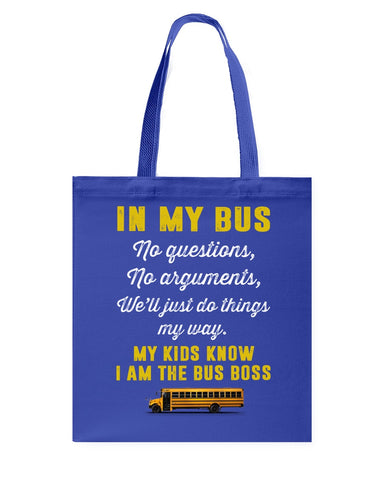 In My Bus I'm The Bus Boss Tote Bag - Guys Tee - Basketweave Tote Bag