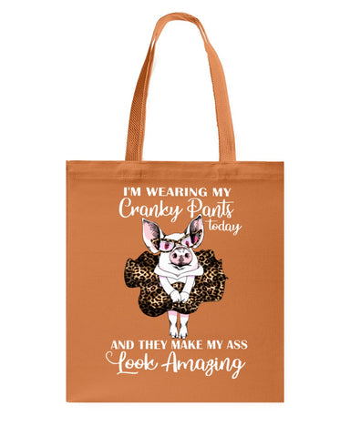 Cranky Pants Make My Ass Look Amazing Today T-Shirt - Guys V-Neck - Basketweave Tote Bag