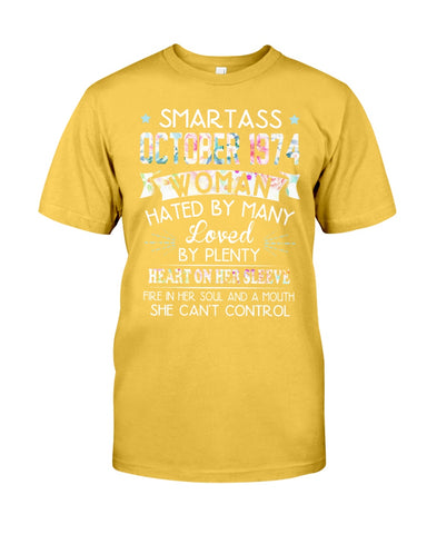 Smartass October 1974 Classic T-Shirt - Guys Tee - Basketweave Tote Bag