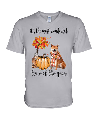 Shiba Inu The Most Wonderful Time T-Shirt - Guys V-Neck - Unisex Long Sleeve