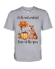 Shiba Inu The Most Wonderful Time T-Shirt - Guys V-Neck - Unisex Long Sleeve