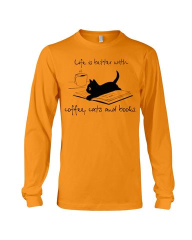 Life Is Better With Coffee, Cats And Books T-Shirt - Unisex Long Sleeve - Mug