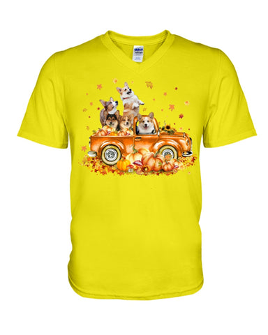 Dogs Reunion On Pumpkin Car T-Shirt - Guys V-Neck - Basketweave Tote Bag