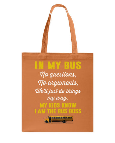 In My Bus I'm The Bus Boss Tote Bag - Guys Tee - Basketweave Tote Bag