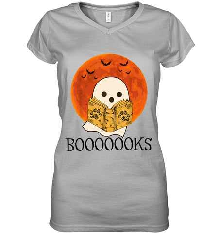 Boo Loves Booooooks T-Shirt - Sweatshirt - Ladies V-Neck