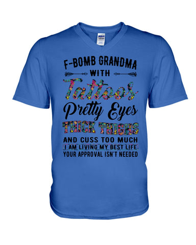 F-Bomb Grandma With Tatoos Pretty Eyes Tote Bag - Guys V-Neck - Unisex Long Sleeve