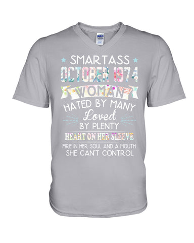 Smartass October 1974 Classic T-Shirt - Guys V-Neck - Unisex Long Sleeve