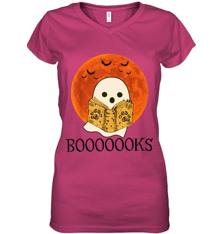 Boo Loves Booooooks T-Shirt - Sweatshirt - Ladies V-Neck