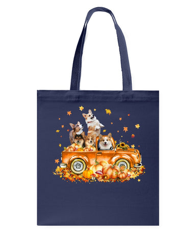 Dogs Reunion On Pumpkin Car T-Shirt - Guys V-Neck - Basketweave Tote Bag