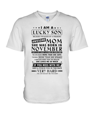 Lucky Son Of A November Awesome Mom Limited Classic T- Shirt - Guys V-Neck - Unisex Long Sleeve