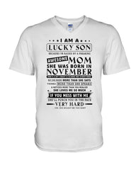 Lucky Son Of A November Awesome Mom Limited Classic T- Shirt - Guys V-Neck - Unisex Long Sleeve