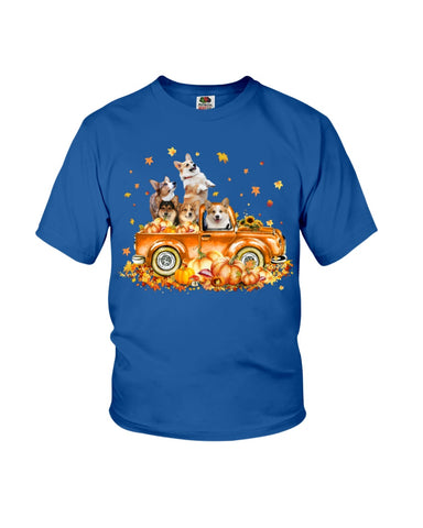 Dogs Reunion On Pumpkin Car T-Shirt - Ladies Flowy Tank - Youth Tee