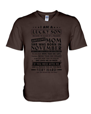 Lucky Son Of A November Awesome Mom Limited Classic T- Shirt - Guys V-Neck - Unisex Long Sleeve