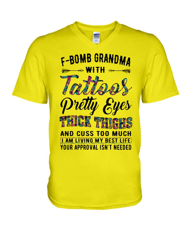 F-Bomb Grandma With Tatoos Pretty Eyes Tote Bag - Guys V-Neck - Unisex Long Sleeve