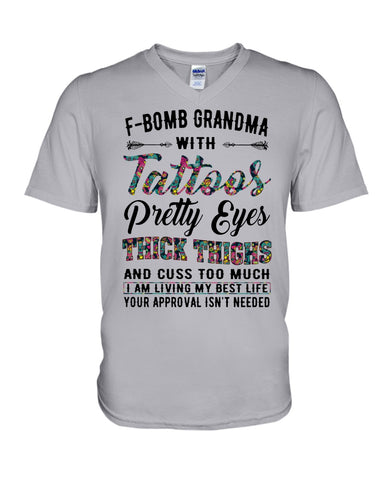 F-Bomb Grandma With Tatoos Pretty Eyes Tote Bag - Guys V-Neck - Unisex Long Sleeve