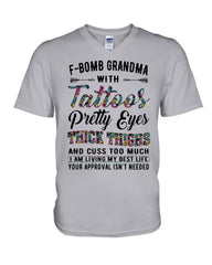 F-Bomb Grandma With Tatoos Pretty Eyes Tote Bag - Guys V-Neck - Unisex Long Sleeve