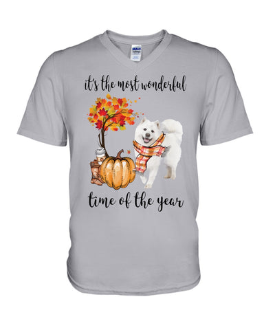 Samoyed - The Most Wonderful Time T-Shirt - Guys V-Neck - Unisex Long Sleeve