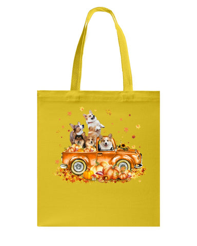 Dogs Reunion On Pumpkin Car T-Shirt - Guys V-Neck - Basketweave Tote Bag