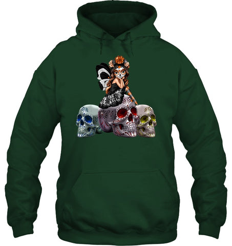 Colorful Skull Of Three Girls T-Shirt - Unisex Tank Top - Hoodie