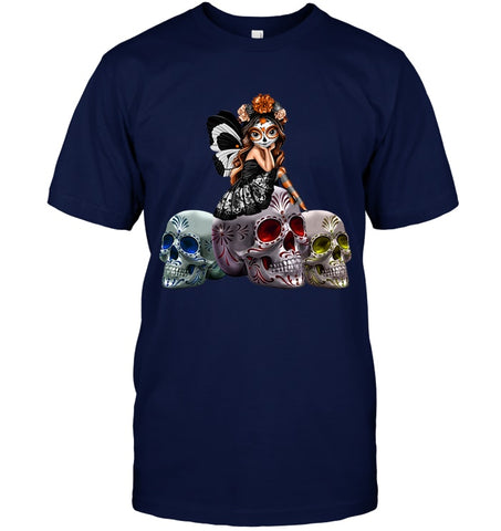 Colorful Skull Of Three Girls T-Shirt - Guys Tee - Ladies V-Neck