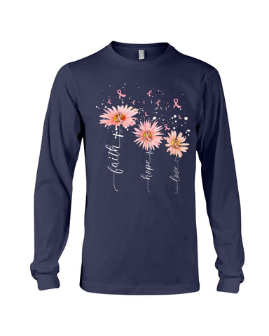 Breast Cancer - Color Drop Flower T-Shirt - Ladies Tee - Unisex Long Sleeve