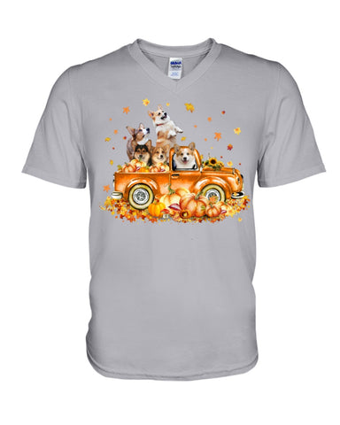 Dogs Reunion On Pumpkin Car T-Shirt - Guys V-Neck - Basketweave Tote Bag