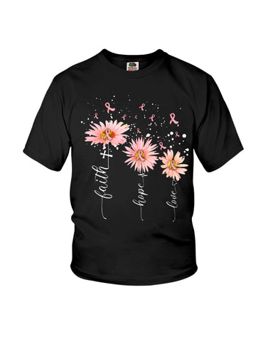 Breast Cancer - Color Drop Flower T-Shirt - Youth Tee - Hoodie