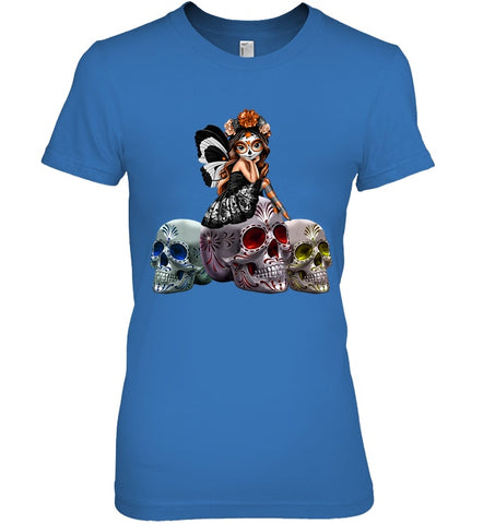 Colorful Skull Of Three Girls T-Shirt - Ladies Tee - Youth Tee