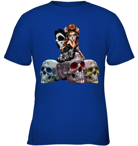 Colorful Skull Of Three Girls T-Shirt - Ladies Tee - Youth Tee