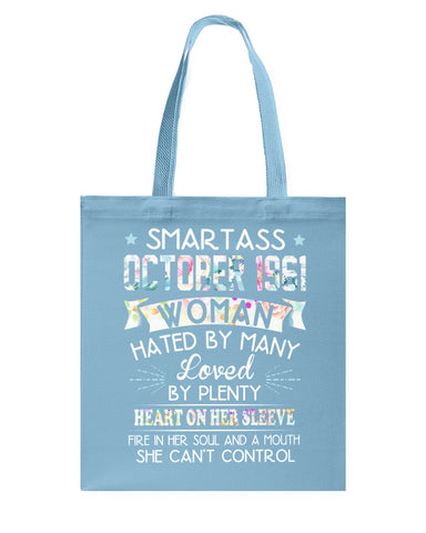 Smartass October 1961 Classic T-Shirt - Guys Tee - Basketweave Tote Bag