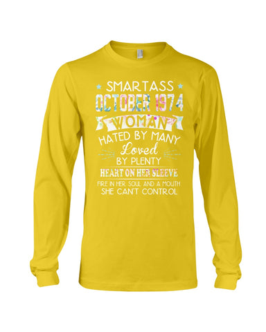 Smartass October 1974 Classic T-Shirt - Guys V-Neck - Unisex Long Sleeve