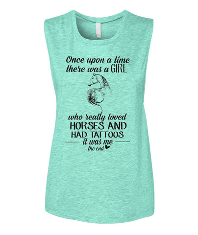 Girl Loves Horses And Had Tatoos Limited Classic T- Shirt - Unisex Tank Top - Ladies Flowy Tank