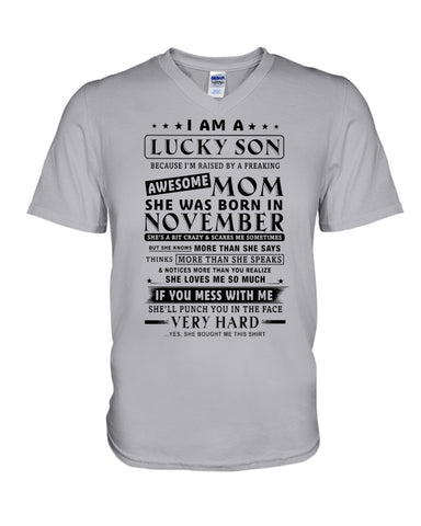 Lucky Son Of A November Awesome Mom Limited Classic T- Shirt - Guys V-Neck - Unisex Long Sleeve