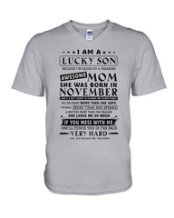 Lucky Son Of A November Awesome Mom Limited Classic T- Shirt - Guys V-Neck - Unisex Long Sleeve