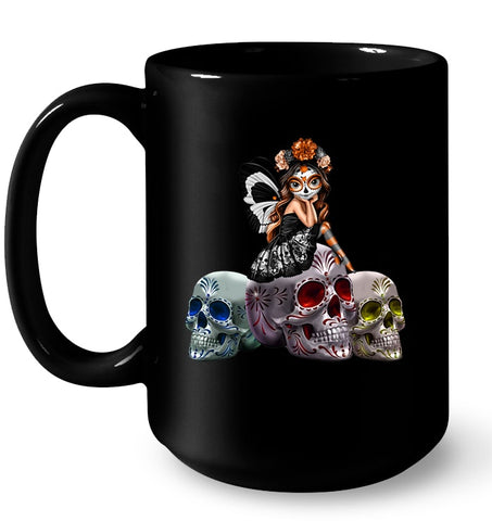 Colorful Skull Of Three Girls T-Shirt - Mug