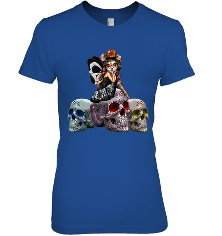 Colorful Skull Of Three Girls T-Shirt - Ladies Tee - Youth Tee