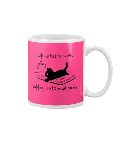 Life Is Better With Coffee, Cats And Books T-Shirt - Unisex Long Sleeve - Mug