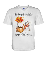 Samoyed - The Most Wonderful Time T-Shirt - Guys V-Neck - Unisex Long Sleeve