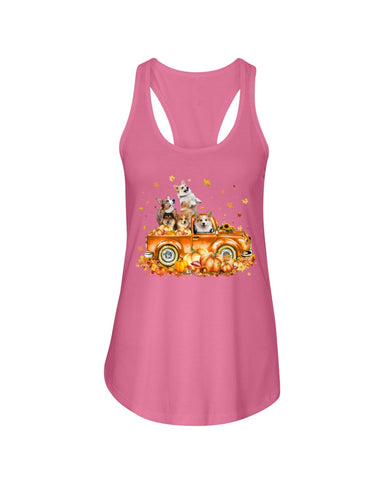 Dogs Reunion On Pumpkin Car T-Shirt - Ladies Flowy Tank - Youth Tee