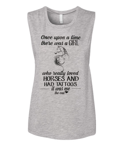 Girl Loves Horses And Had Tatoos Limited Classic T- Shirt - Unisex Tank Top - Ladies Flowy Tank